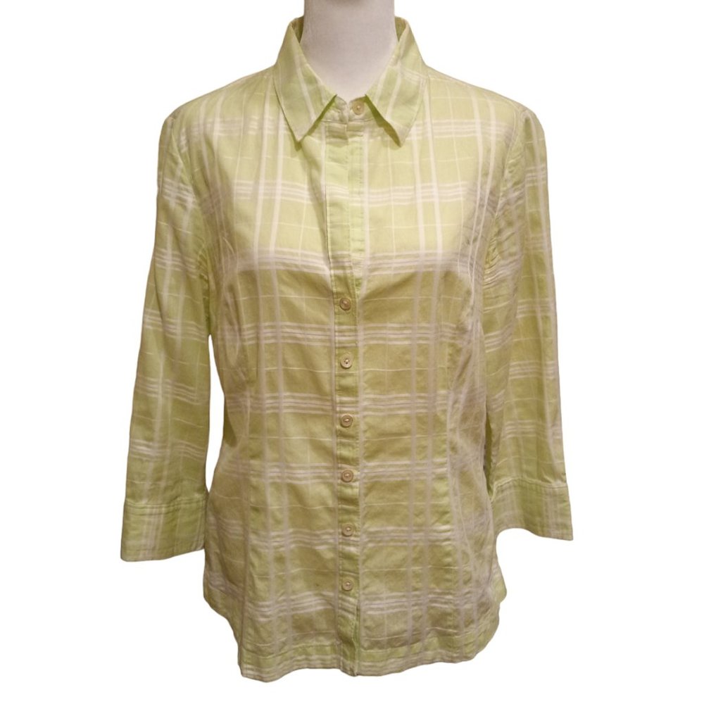 Banana Republic light green and white checked cotton shirt 3/4 sleeve size M